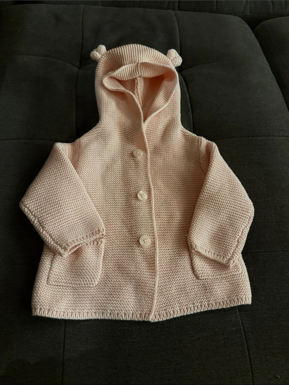 GAP Baby Hooded Knit Jacket in Pale Pink with Bear Ears